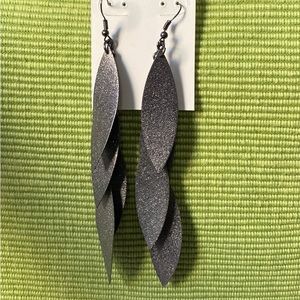 Dangling glittery gray leaf earrings
